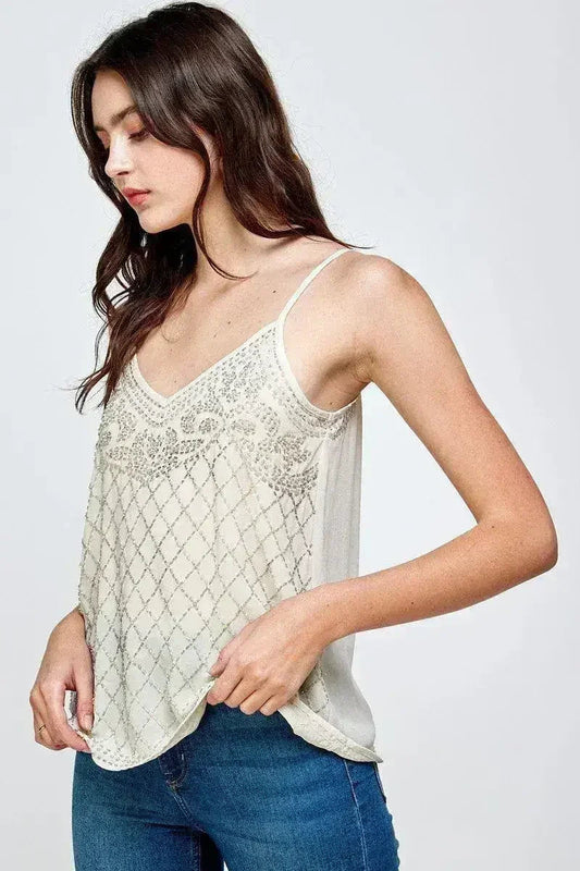 Beaded Spaghetti Strap Camisole - Embellished Cami Top for Women | Femstylo