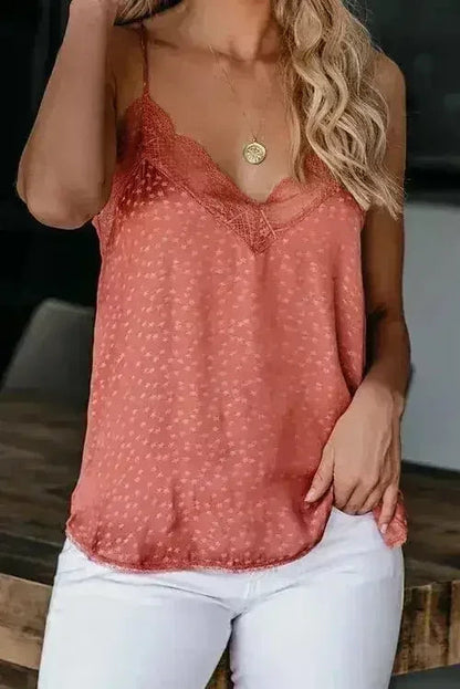 Spaghetti Strap Printed Lace Tank Top