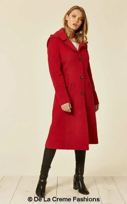 Wool Blend Hooded Mid Length Coat (1704)