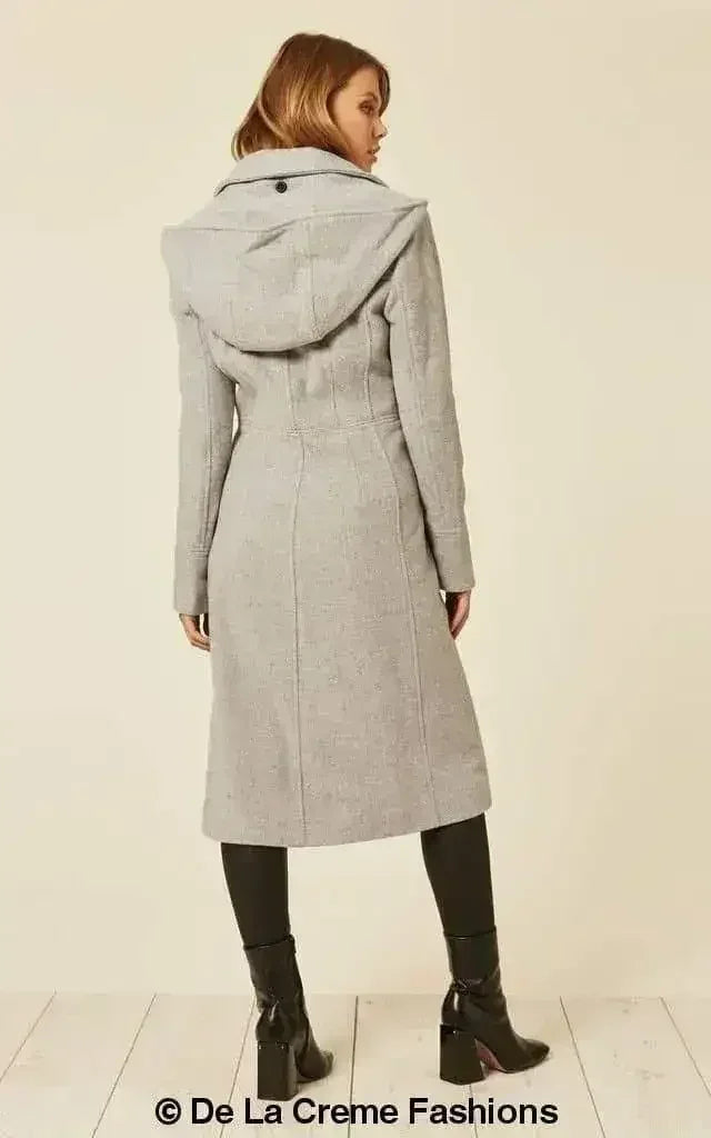 Wool Blend Hooded Mid Length Coat (1704)