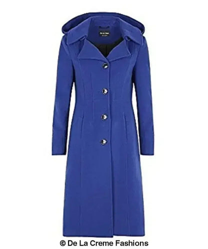 Wool Blend Hooded Mid Length Coat (1704)
