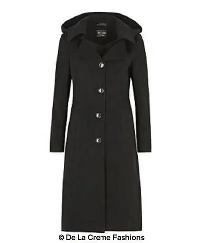 Wool Blend Hooded Mid Length Coat (1704)