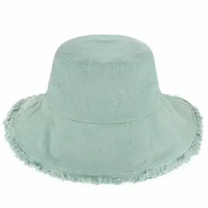 Frayed Bucket Hat - Wide Brim Cotton - UPF 50+ Sun Protection - One Size
