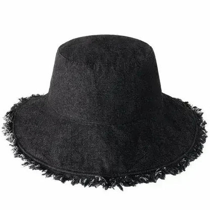 Frayed Bucket Hat - Wide Brim Cotton - UPF 50+ Sun Protection - One Size