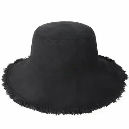 Frayed Bucket Hat - Wide Brim Cotton - UPF 50+ Sun Protection - One Size