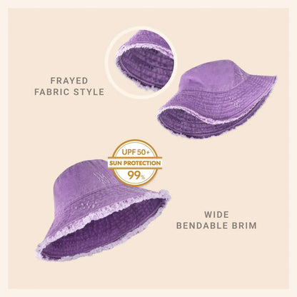 Frayed Bucket Hat - Wide Brim Cotton - UPF 50+ Sun Protection - One Size