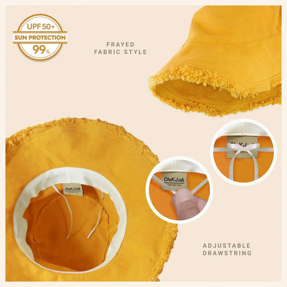 Frayed Bucket Hat - Wide Brim Cotton - UPF 50+ Sun Protection - One Size