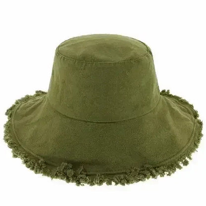 Frayed Bucket Hat - Wide Brim Cotton - UPF 50+ Sun Protection - One Size