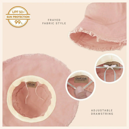 Frayed Bucket Hat - Wide Brim Cotton - UPF 50+ Sun Protection - One Size