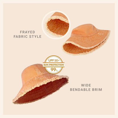 Frayed Bucket Hat - Wide Brim Cotton - UPF 50+ Sun Protection - One Size