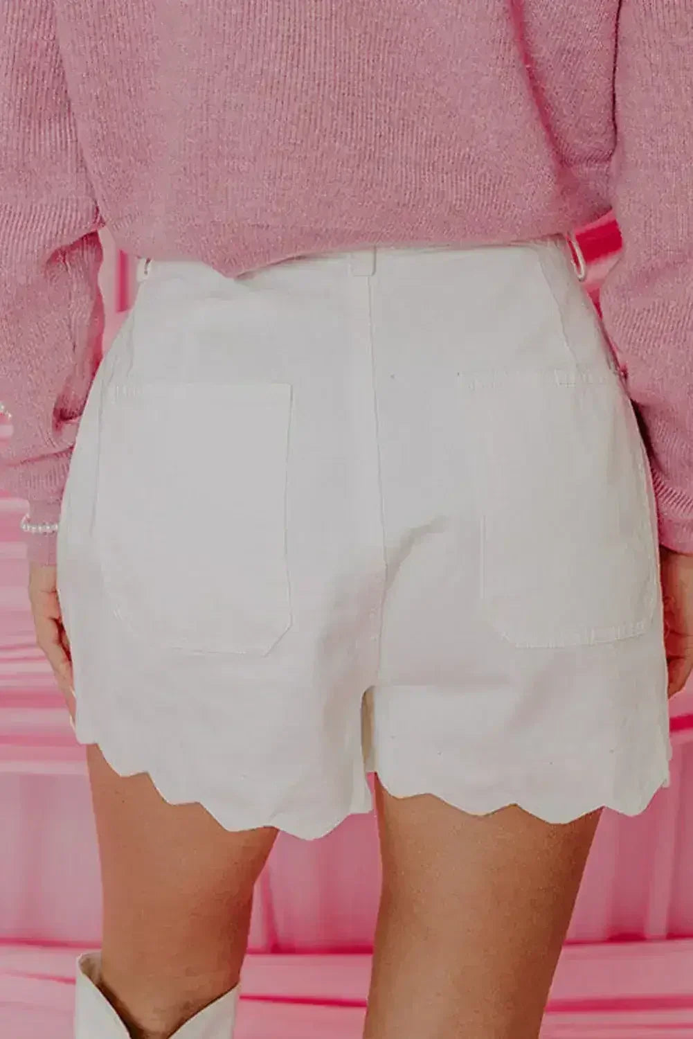 Sail Blue Scalloped Hemline Light Wash Denim Shorts