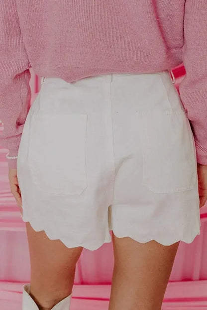 Sail Blue Scalloped Hemline Light Wash Denim Shorts