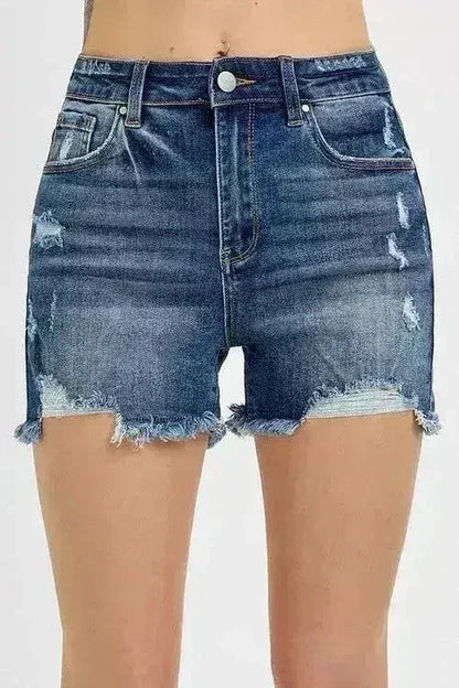 Distressed Denim Shorts - Raw Hem Stretch Cotton Shorts