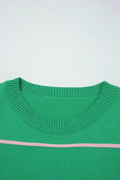 White Striped Half Sleeve Drop Shoulder Sweater
