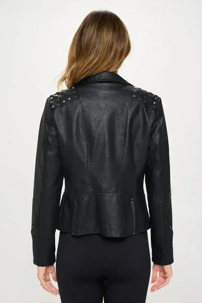 Studded Moto Jacket - Vegan Leather Outerwear | Femstylo