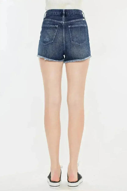 Kancan Raw Hem Button Fly Denim Shorts