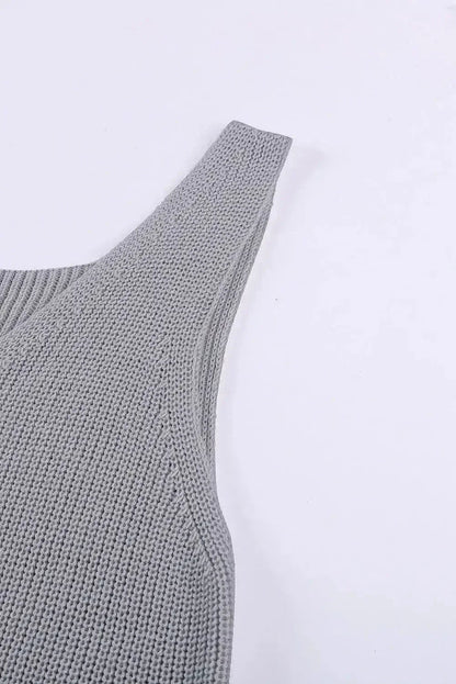 Gray Crisscross Hollow-out Knit Tank Top