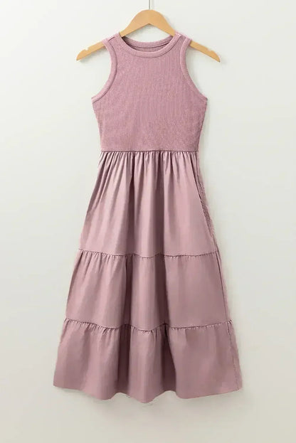 Sepia Rose Ribbed Vest Patchwork Tiered Midi Dress