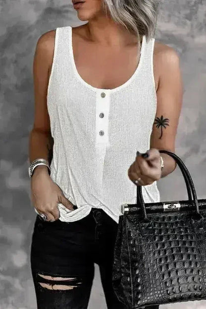 Button Textured Cotton Tank Top