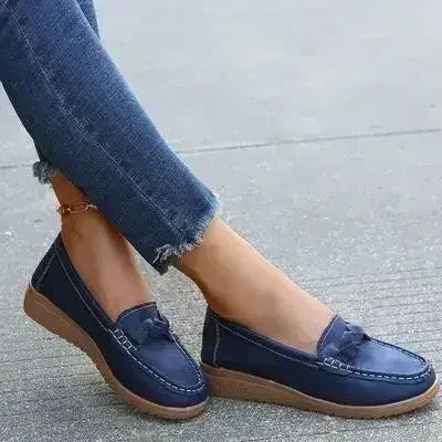 Wedge Heel Loafers - Woven PU Shoes | Femstylo