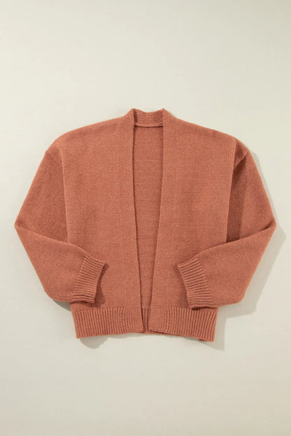 Light French Beige Drop Sleeve Open Front Cropped Cardigan