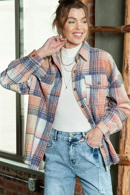 Pink & Grey Button Up Plaid Flannel Shacket – Femstylo