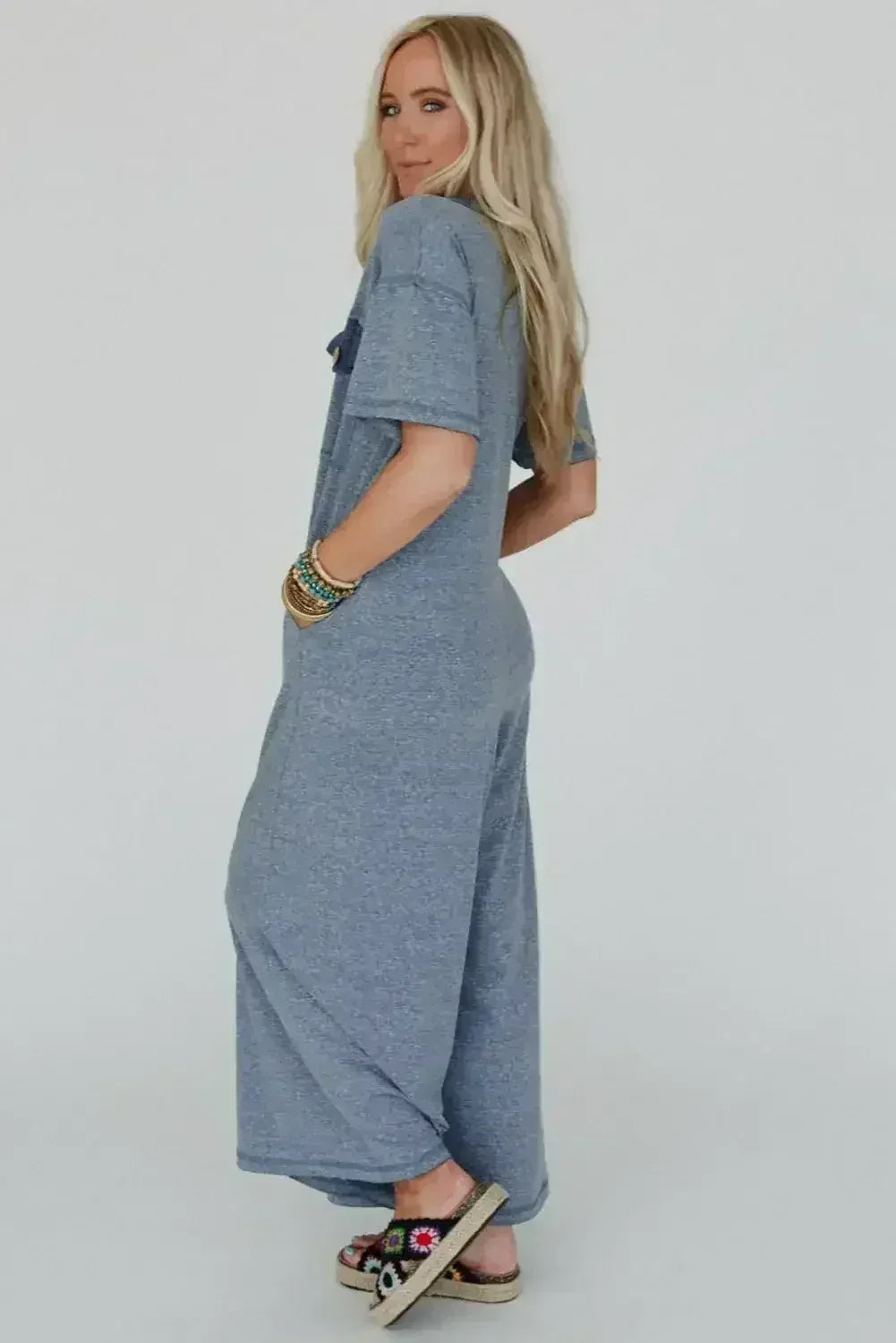 Jet Stream Patchwork Pocket Short Sleeve Jumpsuit