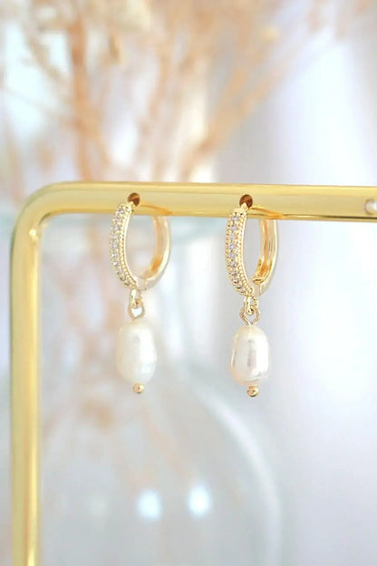 Pearl Hoop Earrings - 24K Gold & Freshwater Pearls | Femstylo