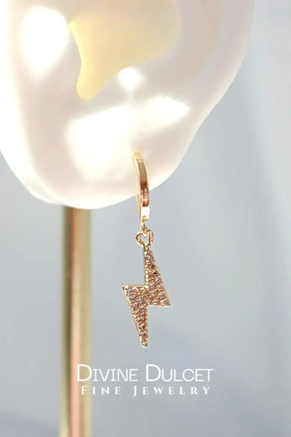 Lightning Bolt Earrings - 24K Gold CZ Studs | Femstylo