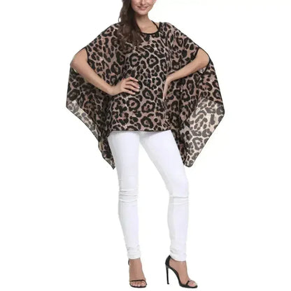 Leopard Print Batwing Chiffon Top - Free Size | Femstylo