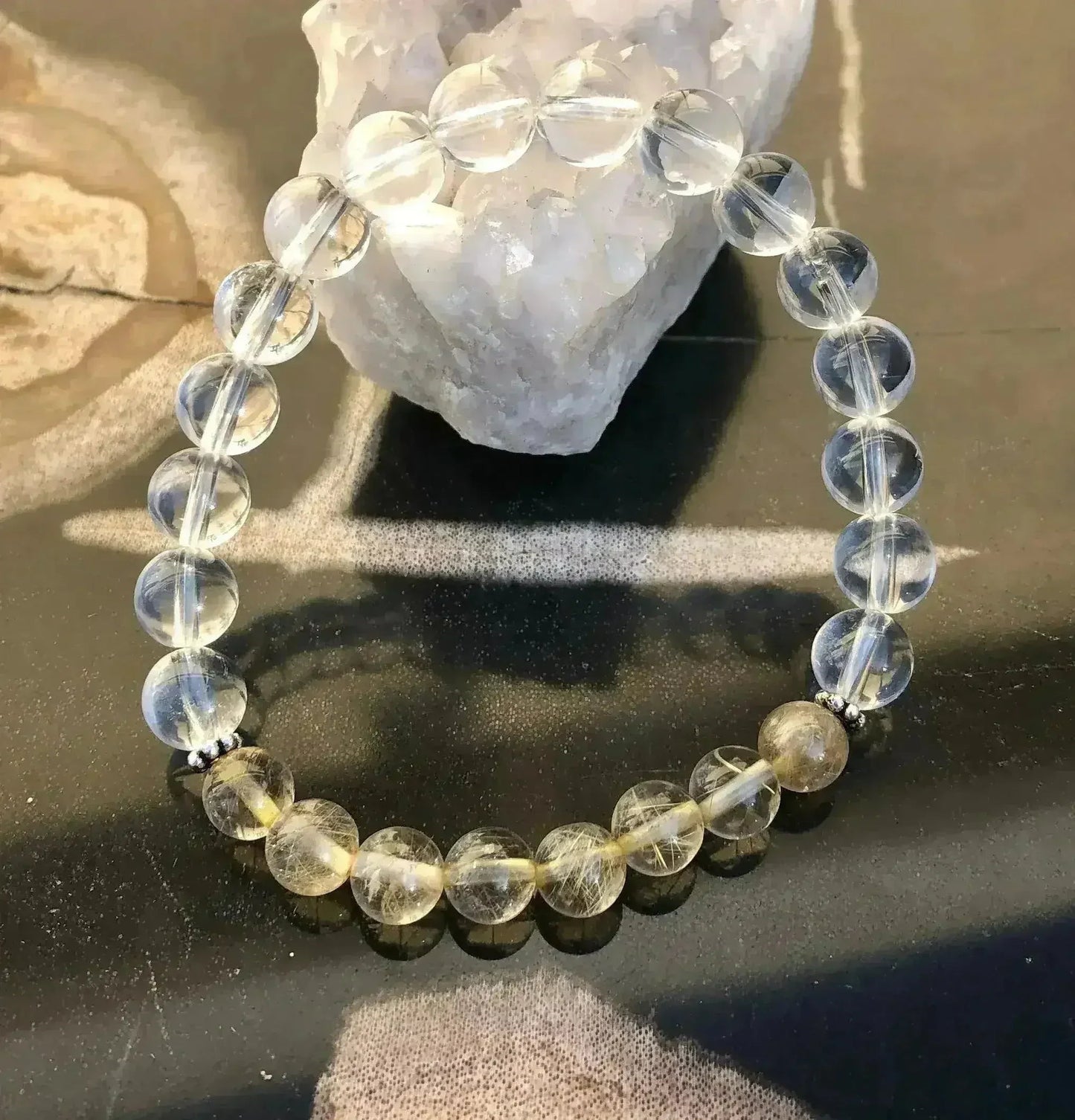 Rutilated Citrine & Quartz Bracelet – Chakra Healing Birthstone Jewelry