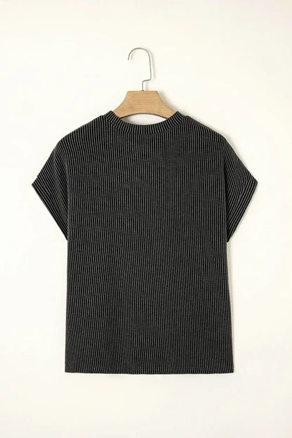 Pink Corded Colorblock Pocket Crew Neck T Shirt