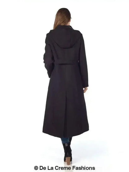 Faux Wool Longline Hooded Winter Coat