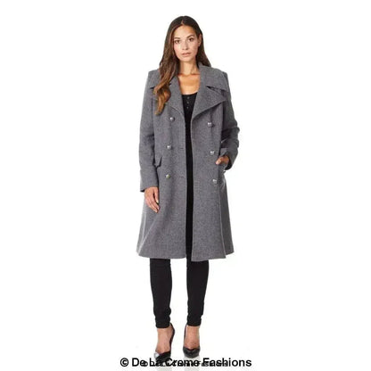 Wool Blend Double Breasted Midi Coat