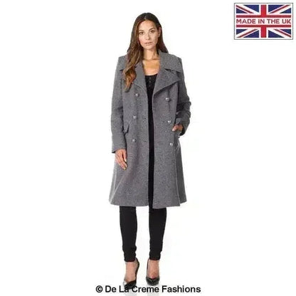 Wool Blend Double Breasted Midi Coat