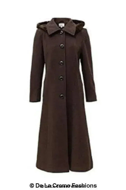 Wool Blend Faux Fur Trim Hooded Long Coat