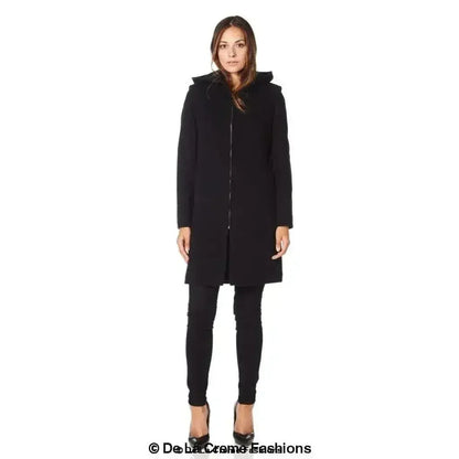 Wool Blend Hooded Coat - Zip Front Winter Coat | Femstylo