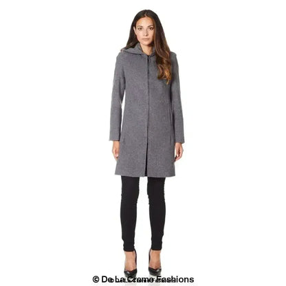 Wool Blend Hooded Coat - Zip Front Winter Coat | Femstylo
