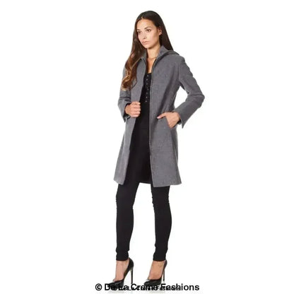 Wool Blend Hooded Coat - Zip Front Winter Coat | Femstylo
