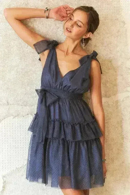 Polka Dot Mesh Dress – Playful Tie Shoulder & Smocked Detail