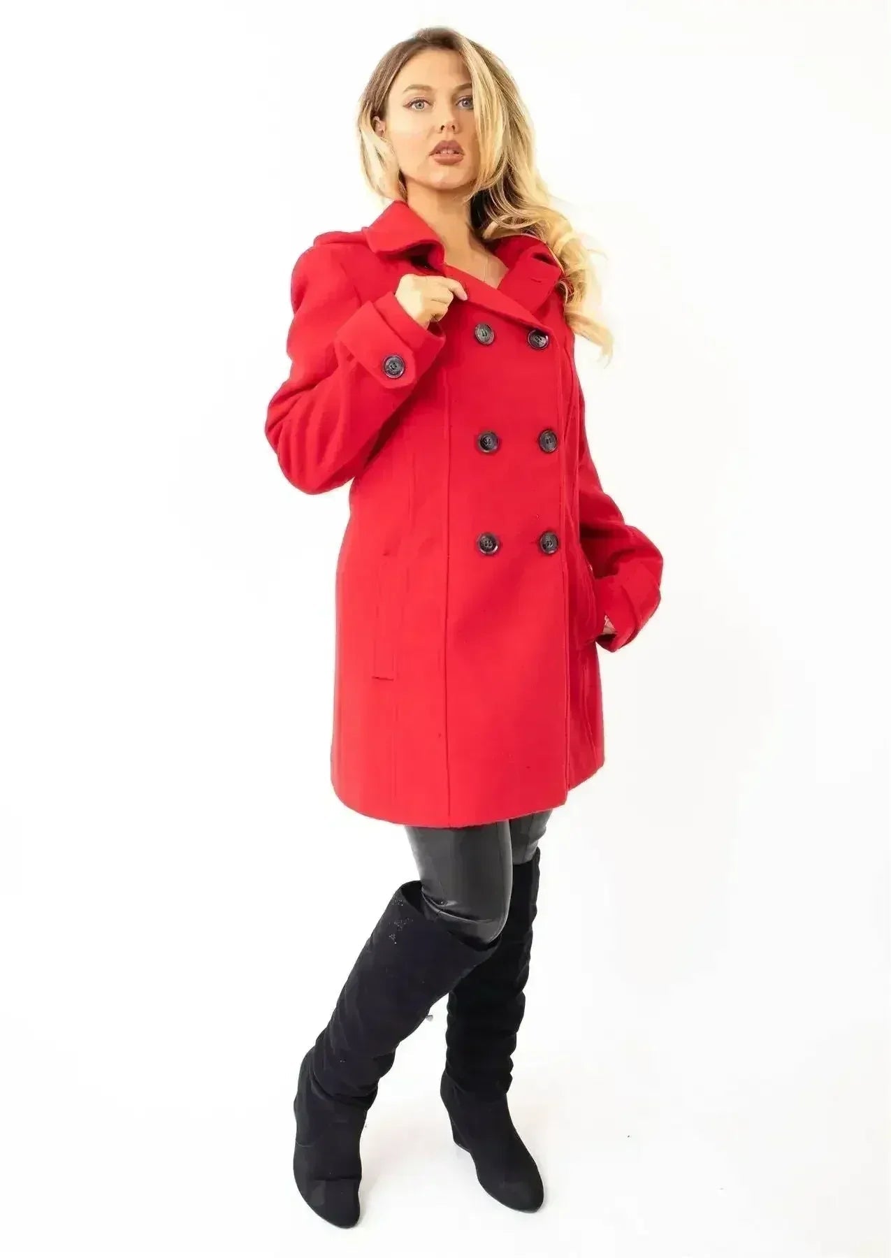 Wool Feel Double Breasted Hooded Coat