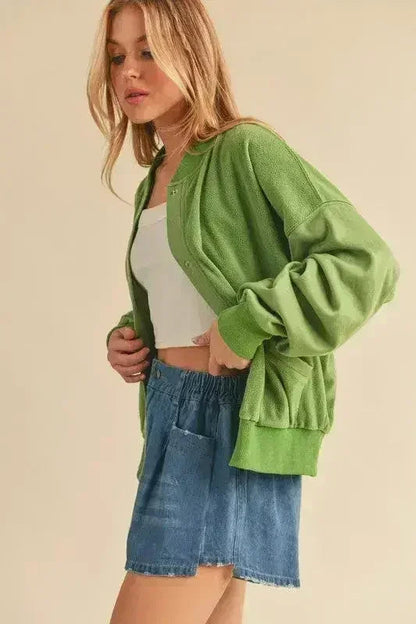 Snap Down Drop Shoulder Brushed Jacket | Femstylo