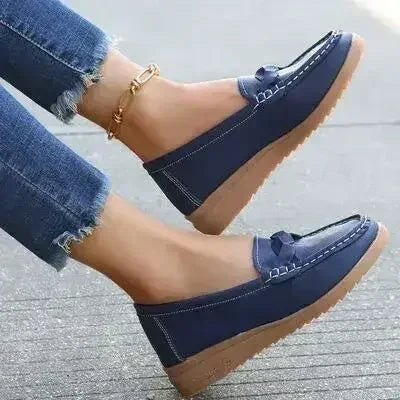 Wedge Heel Loafers - Woven PU Shoes | Femstylo