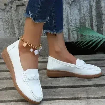 Wedge Heel Loafers - Woven PU Shoes | Femstylo