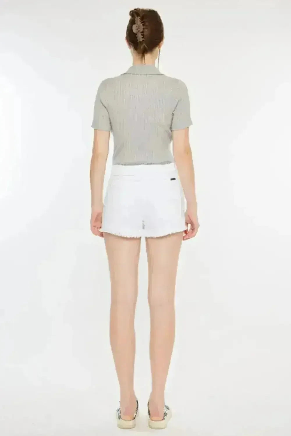 Kancan Raw Hem Distressed Denim Shorts - Vintage Wash Style | Femstylo