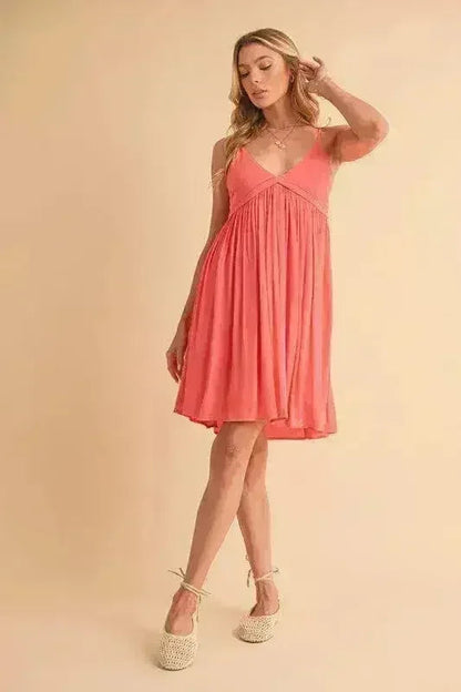 Aemi + Co Ruched Plunge Mini Cami Dress