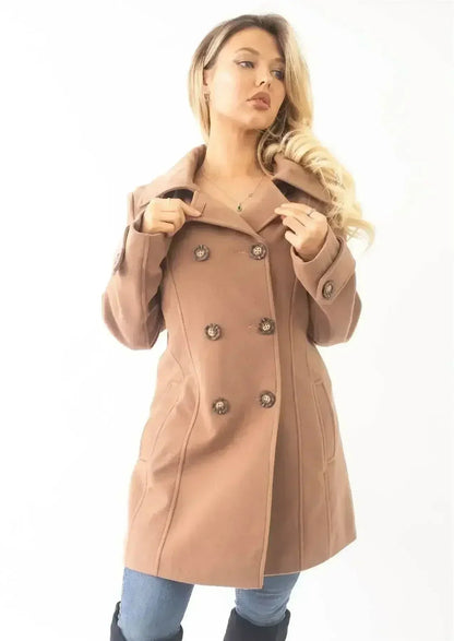 Wool Feel Double Breasted Hooded Coat