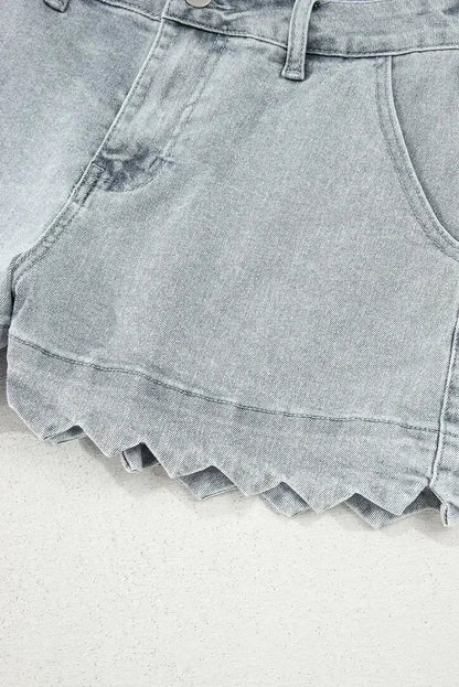 Sail Blue Scalloped Hemline Light Wash Denim Shorts