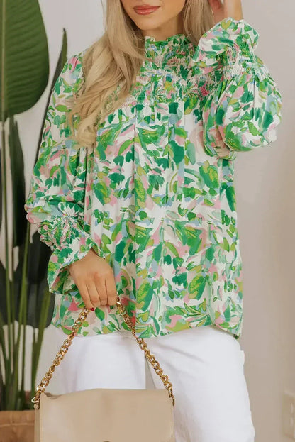Leaf Print Flounce Sleeve Blouse - Botanical Top | Femstylo