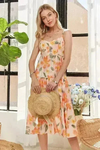 ADORA Floral Smocked Back Dress – Adjustable Strap Midi